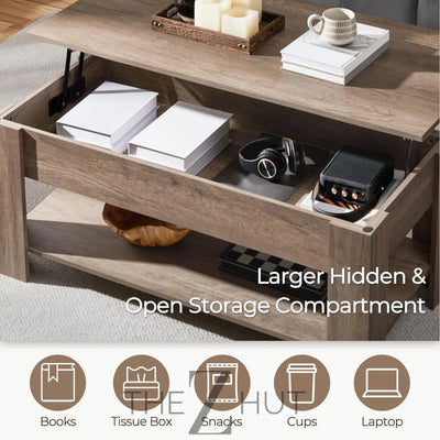 Yaheetech Wooden Coffee Table, Lift Top Coffee Table with Large Hidden Storage Shelf, Lift Tabletop Dining Tables for Living Room, Home Small Space, 38.6in, Black THE Z HUT