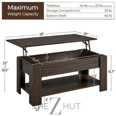 Yaheetech Wooden Coffee Table, Lift Top Coffee Table with Large Hidden Storage Shelf, Lift Tabletop Dining Tables for Living Room, Home Small Space, 38.6in, Black THE Z HUT