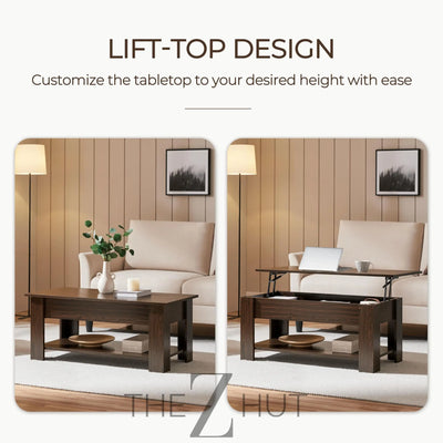 Yaheetech Wooden Coffee Table, Lift Top Coffee Table with Large Hidden Storage Shelf, Lift Tabletop Dining Tables for Living Room, Home Small Space, 38.6in, Black THE Z HUT