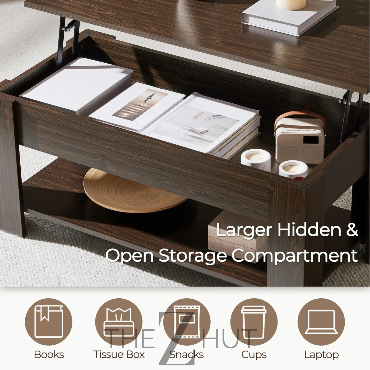 Yaheetech Wooden Coffee Table, Lift Top Coffee Table with Large Hidden Storage Shelf, Lift Tabletop Dining Tables for Living Room, Home Small Space, 38.6in, Black THE Z HUT