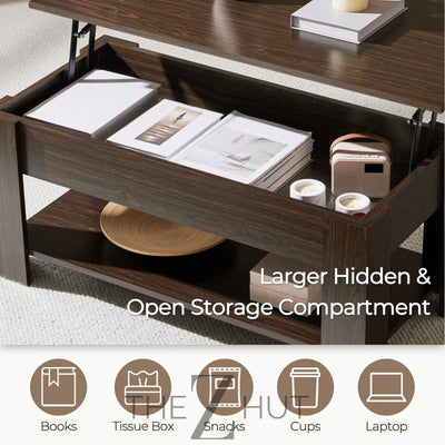 Yaheetech Wooden Coffee Table, Lift Top Coffee Table with Large Hidden Storage Shelf, Lift Tabletop Dining Tables for Living Room, Home Small Space, 38.6in, Black THE Z HUT