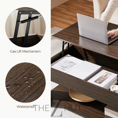 Yaheetech Wooden Coffee Table, Lift Top Coffee Table with Large Hidden Storage Shelf, Lift Tabletop Dining Tables for Living Room, Home Small Space, 38.6in, Black THE Z HUT