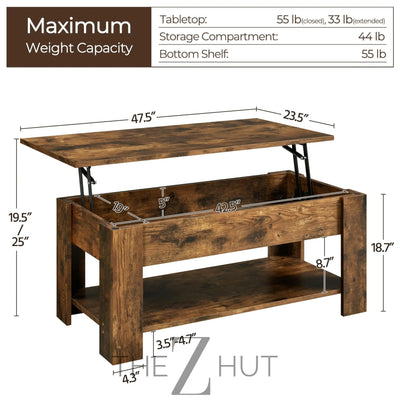 Yaheetech Wooden Coffee Table, Lift Top Coffee Table with Large Hidden Storage Shelf, Lift Tabletop Dining Tables for Living Room, Home Small Space, 38.6in, Black THE Z HUT