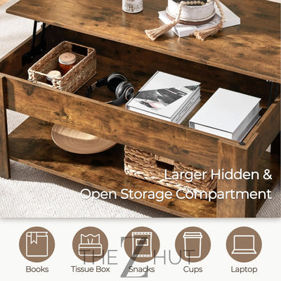 Yaheetech Wooden Coffee Table, Lift Top Coffee Table with Large Hidden Storage Shelf, Lift Tabletop Dining Tables for Living Room, Home Small Space, 38.6in, Black THE Z HUT