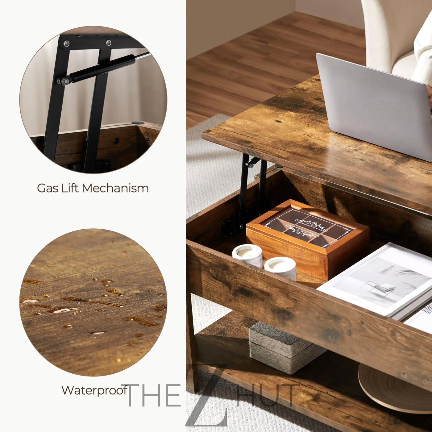 Yaheetech Wooden Coffee Table, Lift Top Coffee Table with Large Hidden Storage Shelf, Lift Tabletop Dining Tables for Living Room, Home Small Space, 38.6in, Black THE Z HUT