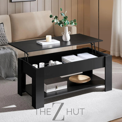 Yaheetech Wooden Coffee Table, Lift Top Coffee Table with Large Hidden Storage Shelf, Lift Tabletop Dining Tables for Living Room, Home Small Space, 38.6in, Black THE Z HUT