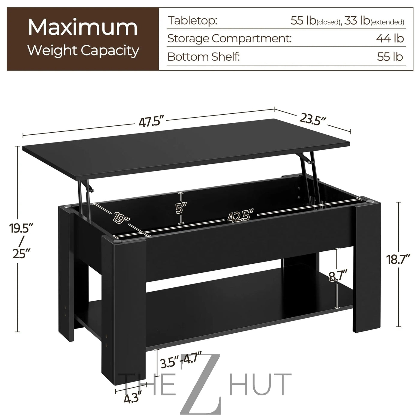 Yaheetech Wooden Coffee Table, Lift Top Coffee Table with Large Hidden Storage Shelf, Lift Tabletop Dining Tables for Living Room, Home Small Space, 38.6in, Black THE Z HUT