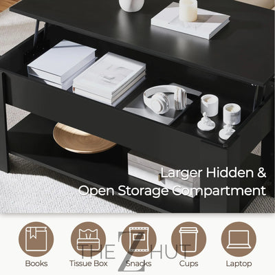 Yaheetech Wooden Coffee Table, Lift Top Coffee Table with Large Hidden Storage Shelf, Lift Tabletop Dining Tables for Living Room, Home Small Space, 38.6in, Black THE Z HUT