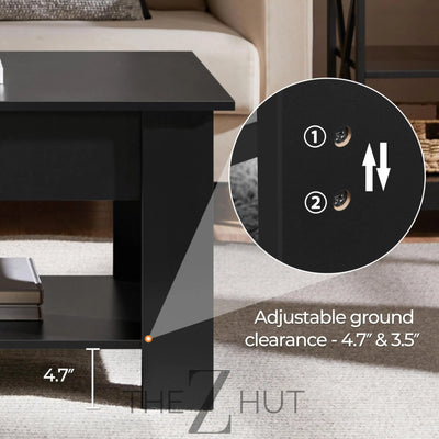 Yaheetech Wooden Coffee Table, Lift Top Coffee Table with Large Hidden Storage Shelf, Lift Tabletop Dining Tables for Living Room, Home Small Space, 38.6in, Black THE Z HUT