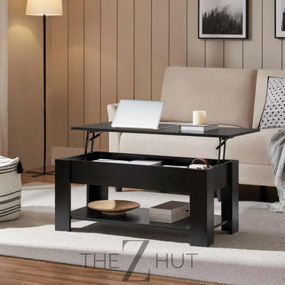 Yaheetech Wooden Coffee Table, Lift Top Coffee Table with Large Hidden Storage Shelf, Lift Tabletop Dining Tables for Living Room, Home Small Space, 38.6in, Black THE Z HUT
