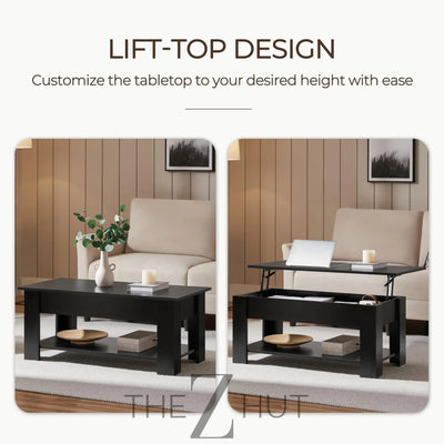 Yaheetech Wooden Coffee Table, Lift Top Coffee Table with Large Hidden Storage Shelf, Lift Tabletop Dining Tables for Living Room, Home Small Space, 38.6in, Black THE Z HUT
