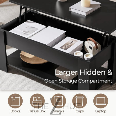 Yaheetech Wooden Coffee Table, Lift Top Coffee Table with Large Hidden Storage Shelf, Lift Tabletop Dining Tables for Living Room, Home Small Space, 38.6in, Black THE Z HUT