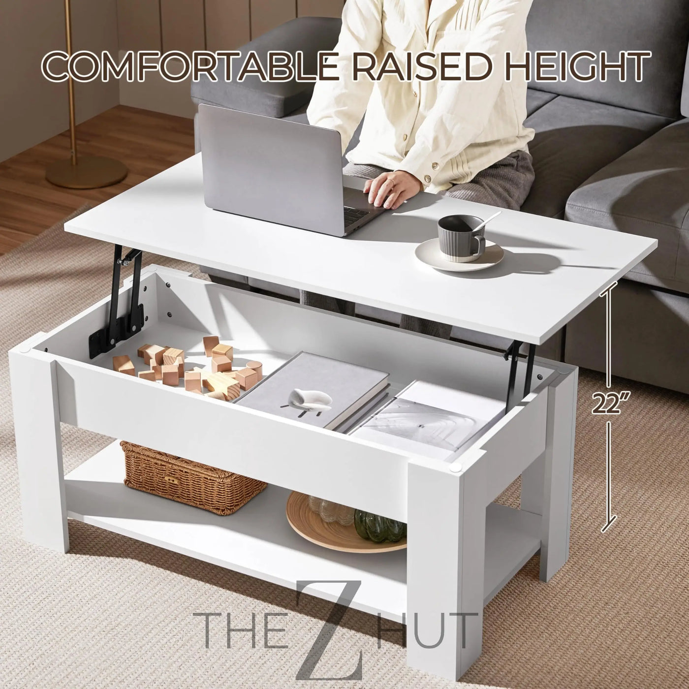 Yaheetech Wooden Coffee Table, Lift Top Coffee Table with Large Hidden Storage Shelf, Lift Tabletop Dining Tables for Living Room, Home Small Space, 38.6in, Black THE Z HUT
